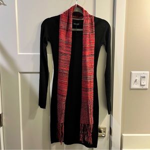 Black Fitted Sweater Dress with Scarf